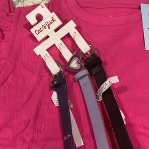 Cat & Jack Pink Shirt and 3 Belts NEW Size Large 10-12 Black Blue & Purple Belts